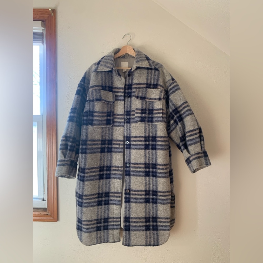 H&M Plaid wool blend long shacket